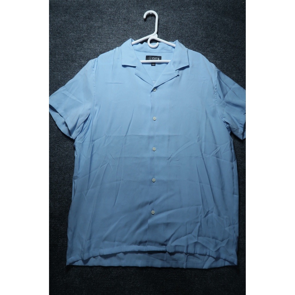 CUTS Hyperloop Shirt Mens XXL Light Blue Camp Collar Short Sleeve Button Up Top